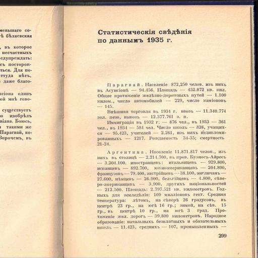 Выпуск 39. К. Парчевский - В Парагвай и Аргентину. Очерки Южной Америки. Глава 39 - Статистические сведения по данным 1935 г