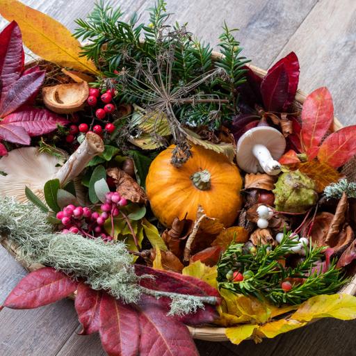Create a natural holiday centerpiece using elements from your garden and yard