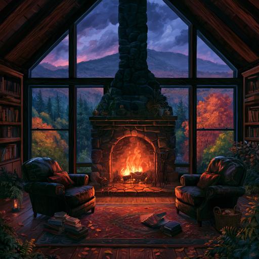 Mountain Lodge | Crackling Fireplace and Autumn Wind